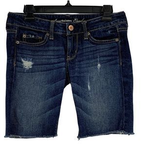 Womens American Eagle Jean Shorts 0473 Denim Distress Size 2 XS Fray Dark Raw
